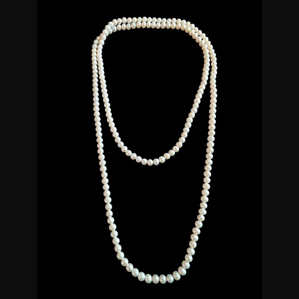 Natural Cream Pearl Approx 7.6mm 52" Long Necklace